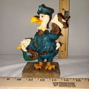 Whimsical Mailman Bird Figurine in Blue Uniform